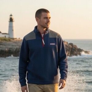 Vineyard Vines Men Navy Blue 1/4 Zip Pullover Corduroy Shoulder Patch Small 1589